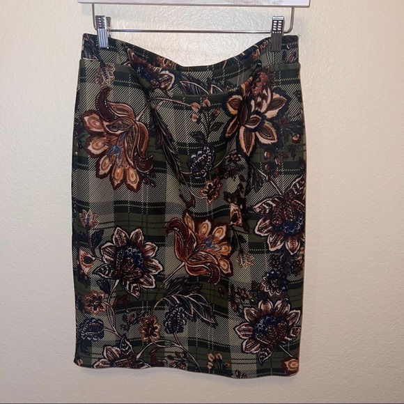Melissa Paige Green Orange Floral Plaid Pattern Pencil Skirt Medium - Picture 7 of 10